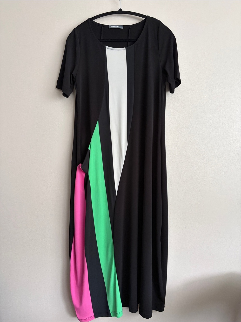 Alembika Rainbow Wave Swing Dress Black Geometric Colorblock Luxury Size 2